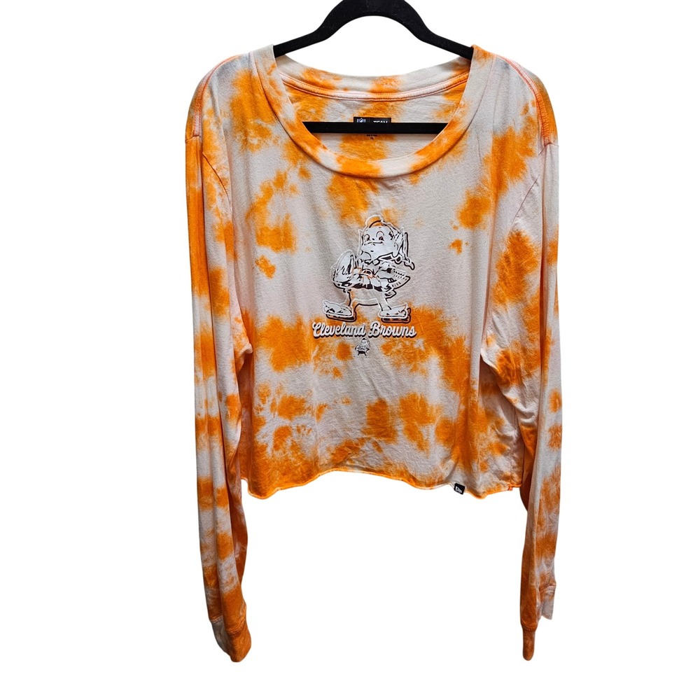 NFL Cleveland Browns Tie Dye Crop‎ Top Long Sleeve Brownie Elf Orange Womens 2XL